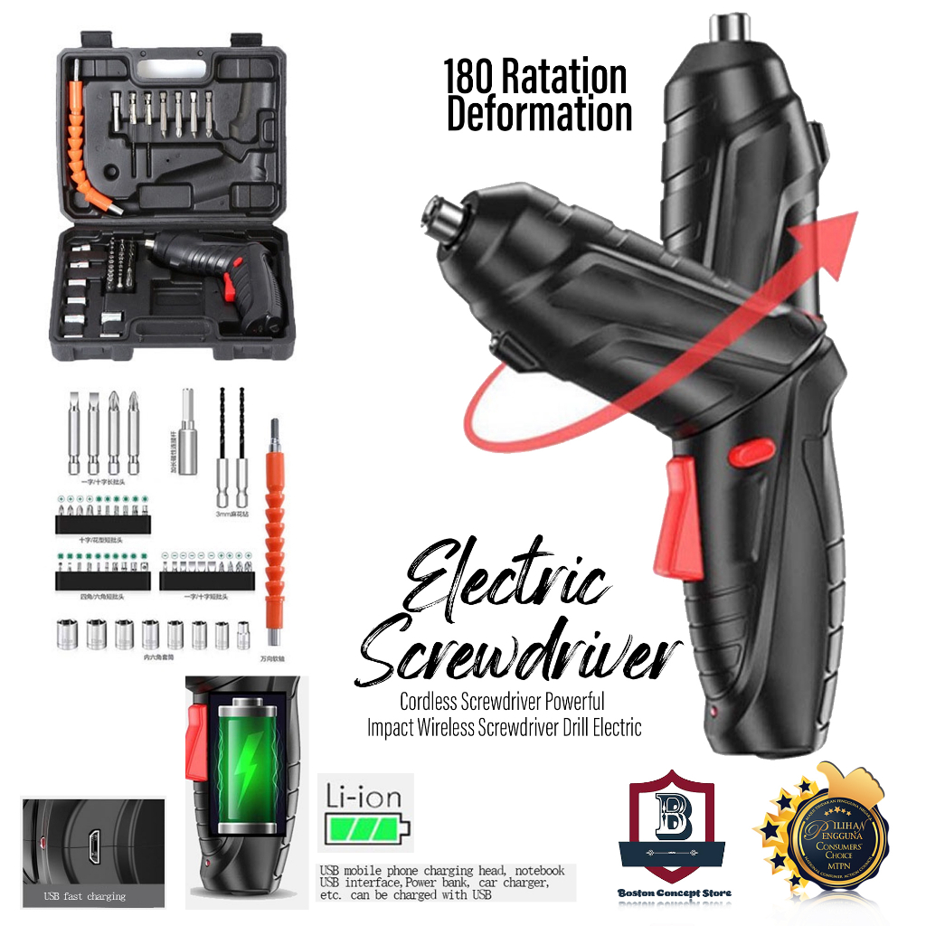 Electric Screwdriver Battery Rechargeable Cordless Screwdriver Powerful ...
