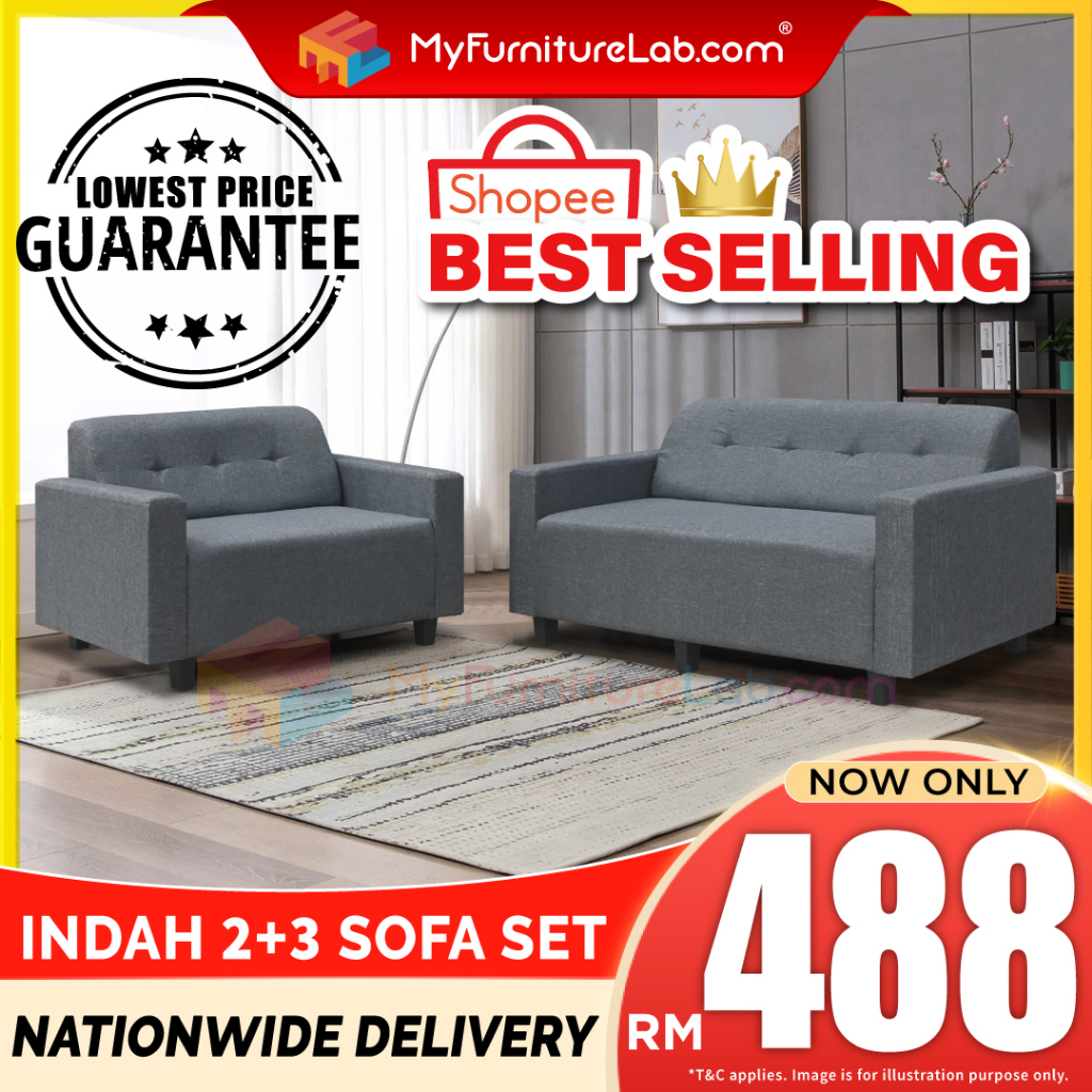 【READY STOCK】𝐌𝐘𝐅𝐔𝐑𝐍𝐈𝐓𝐔𝐑𝐄𝐋𝐀𝐁® INDAH 2+3 Fabric Sofa Set Cheap Ikea