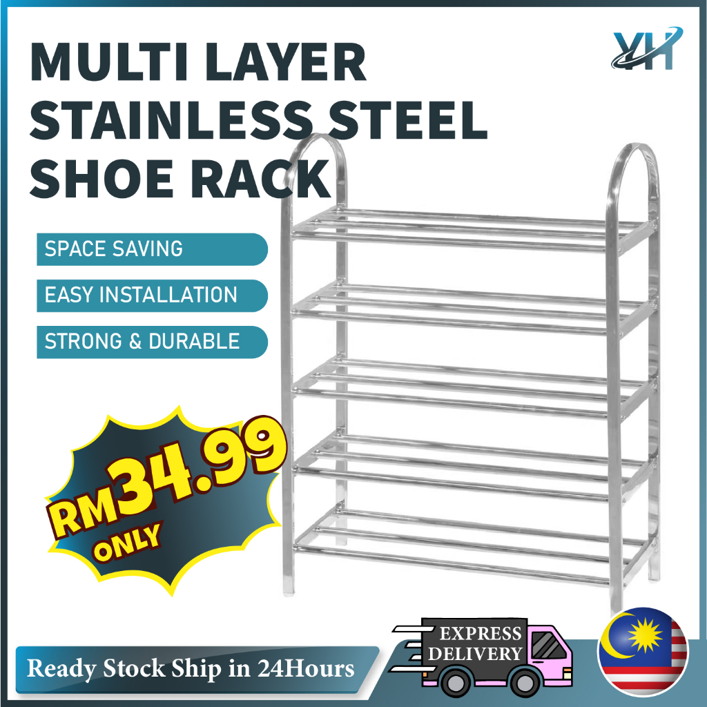 5 Tier Rak Kasut Stainless Steel Rack Shoe Rack Shoe Storage Rack Shoe ...