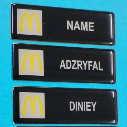 NameTag Mcdonald's name tag black 75 mm X 25mm Press Pin/Magnetic mc ...