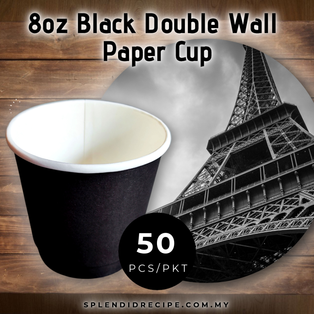8oz Black Double Wall Paper Cup With Leak Proof Innovative Lid ( 50 pcs ...