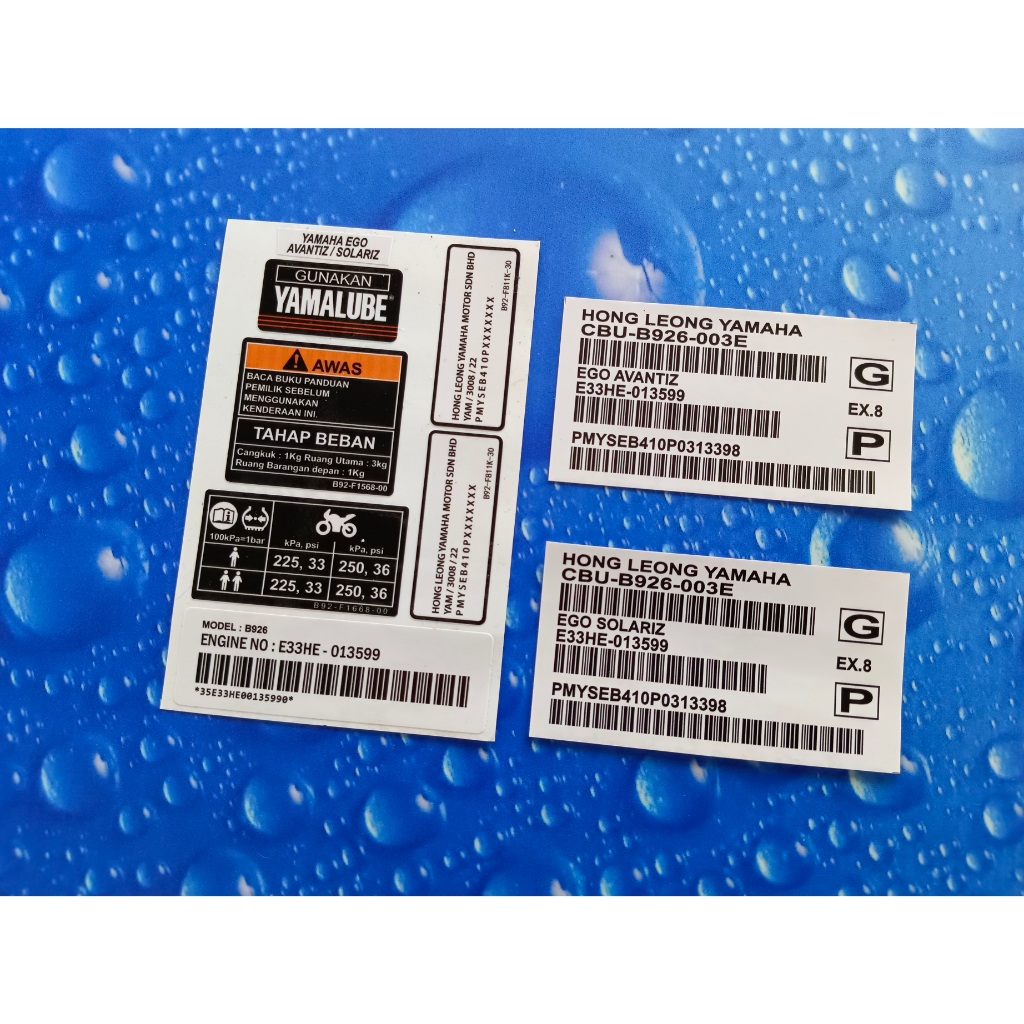 Yamaha Ego Avantiz Solariz Sticker Tire Information Sticker Remember