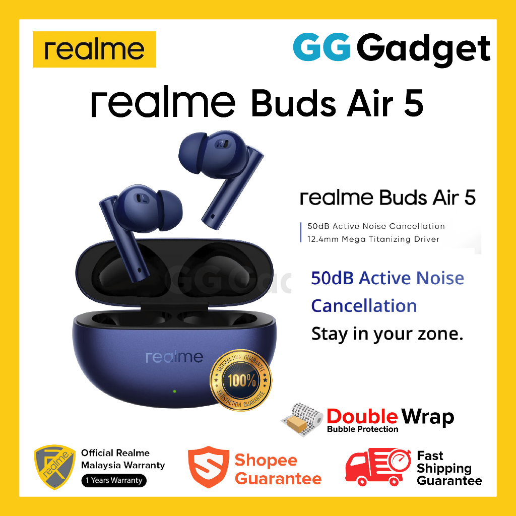 Realme Buds Air 5 Bluetooth Earphone 50dB Noise Cancelling For Realme GT5  Pro 