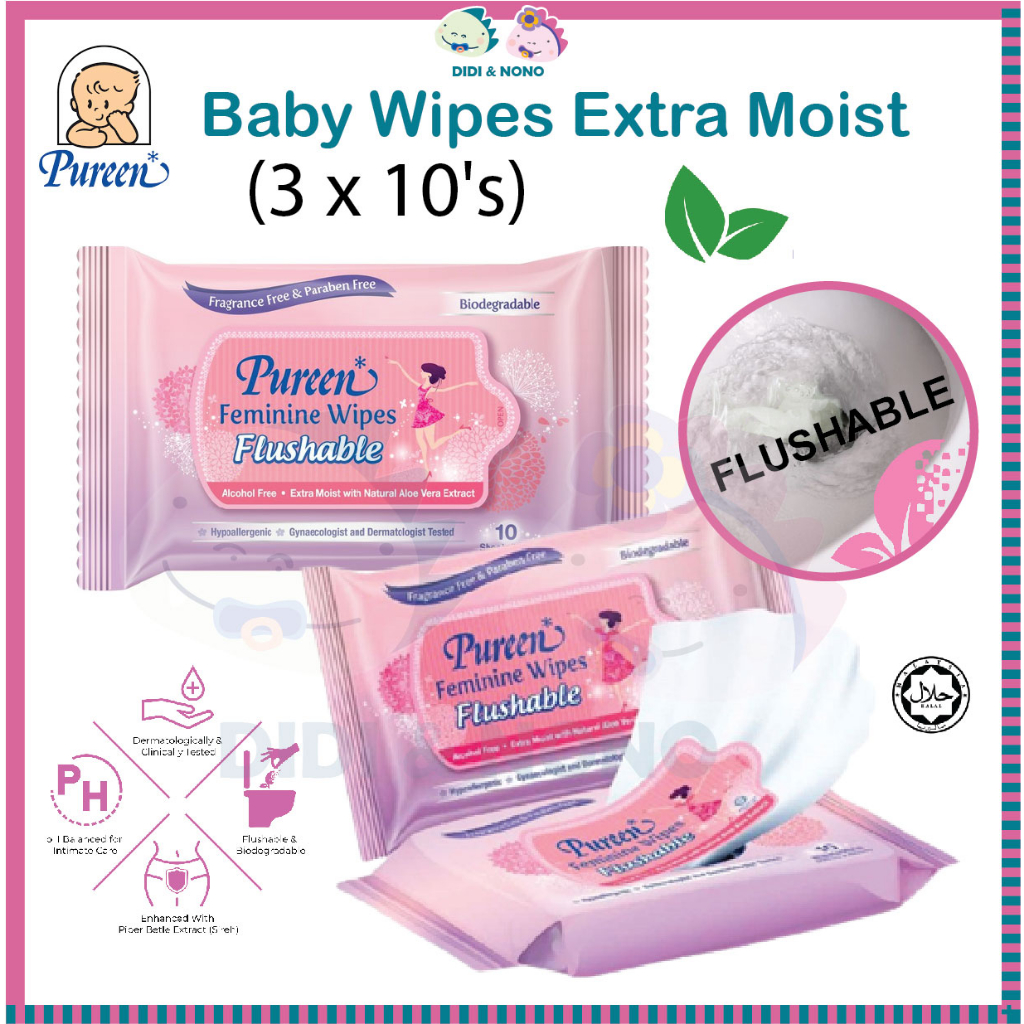 Pureen Feminine Wipes Flushable 3x10's Tissue wanita eco Shopee Malaysia