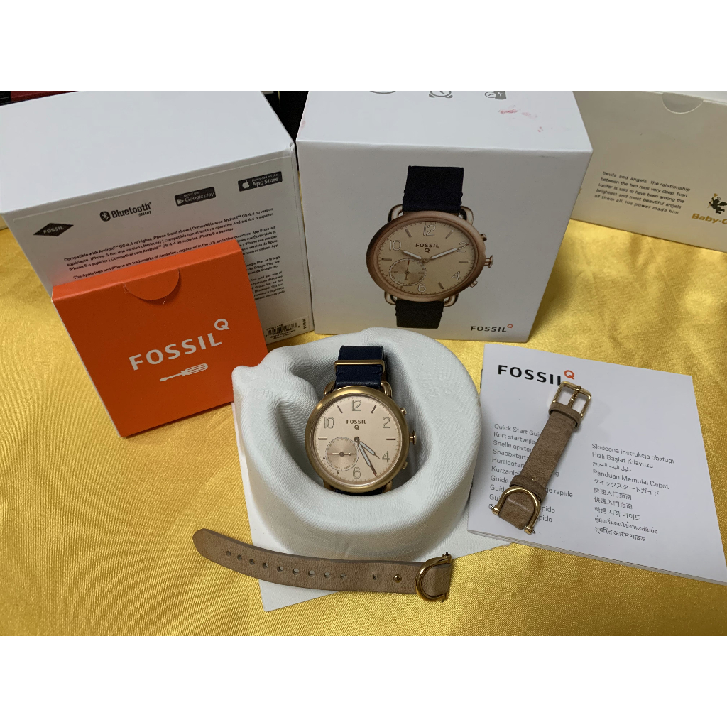 Original Fosil Q FTW 1128 Watch Hybrid Smartwatch Tailor Dark Navy Leather Shopee Malaysia