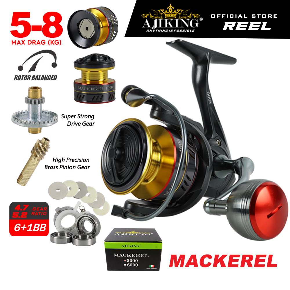 Ajiking Mackerel 6 + 1BB Spinning Fishing Reel Max Drag Freshwater (5