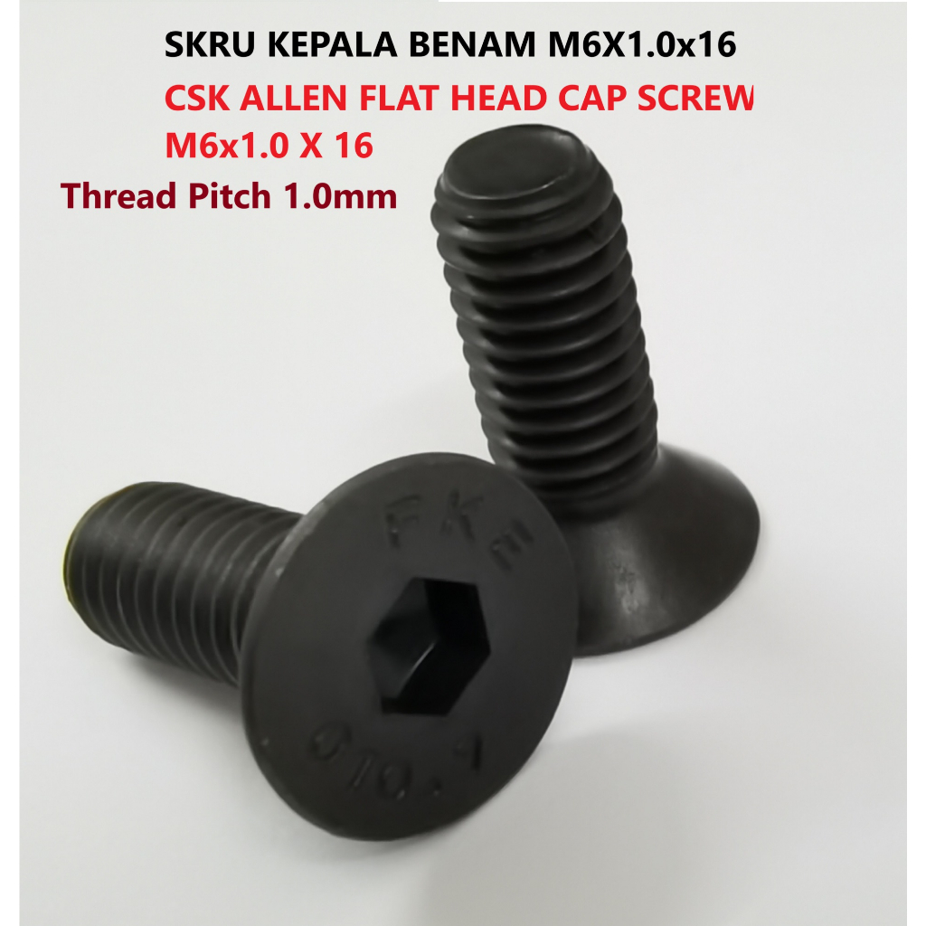 SKRU KEPALA BENAM M6X16 -(10pcs/pack) CSK ALLEN FLAT HEAD CAP SCREW M6X ...