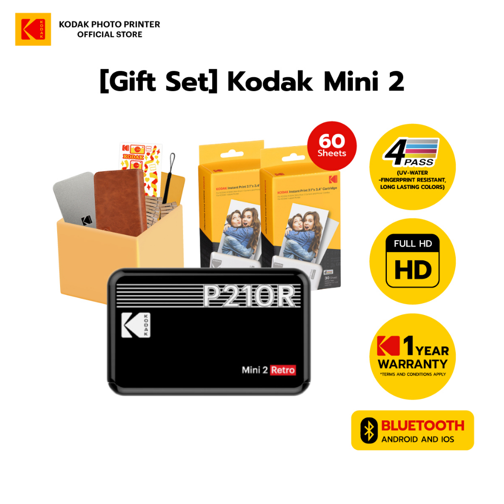 Kodak Mini 2 Retro Portable Instant Photo Printer (P210R) - Printer + 68  Sheets - Black