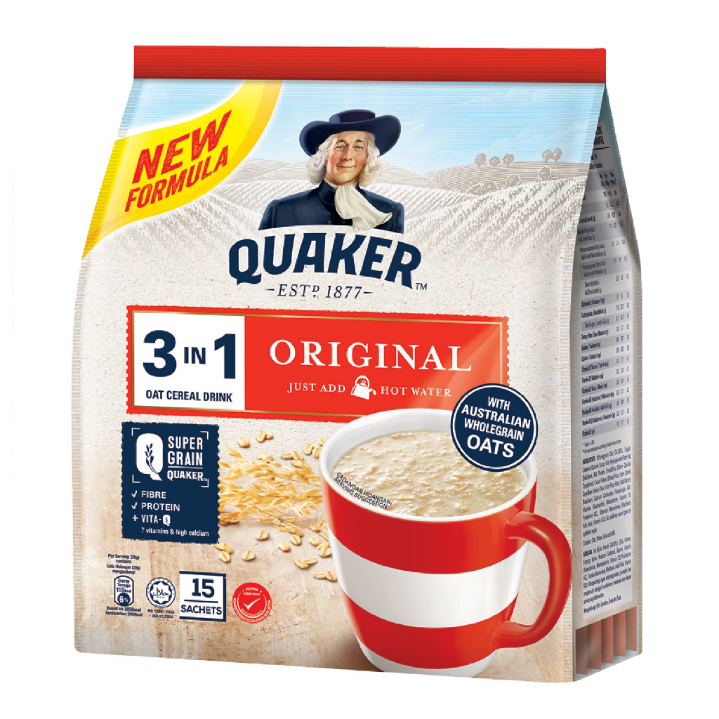 Quaker 3 in 1 Oat Cereal Drink Original (15's x 28g) | Shopee Malaysia