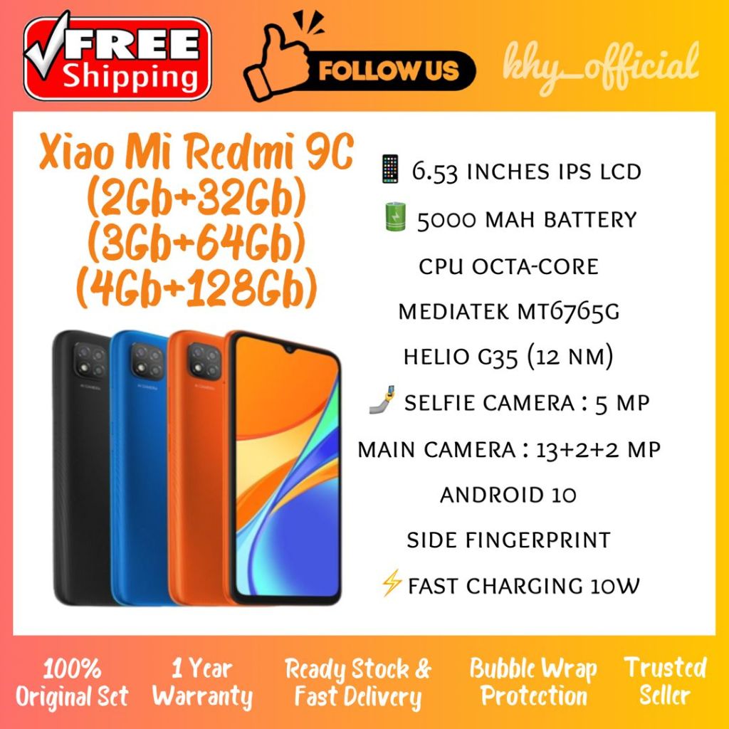 New Smartphone Original Xiaomi Redmi 9c [ 2Gb+32Gb / 3Gb+64Gb / 4Gb+128Gb  Rom | Triple AI Camera | 6.53 Display ] | Shopee Malaysia