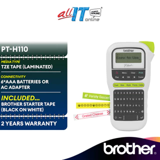 Brother PT-H110 Portable Handheld Label Printer | Print Up to 12mm TZe Laminated Tapes Width 20mm/s