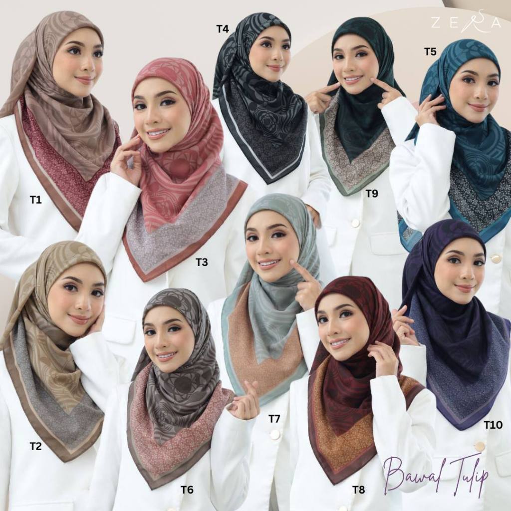 (Z) Tulip Bawal Printed Cotton Square Hijab Scarf in 10 Colours