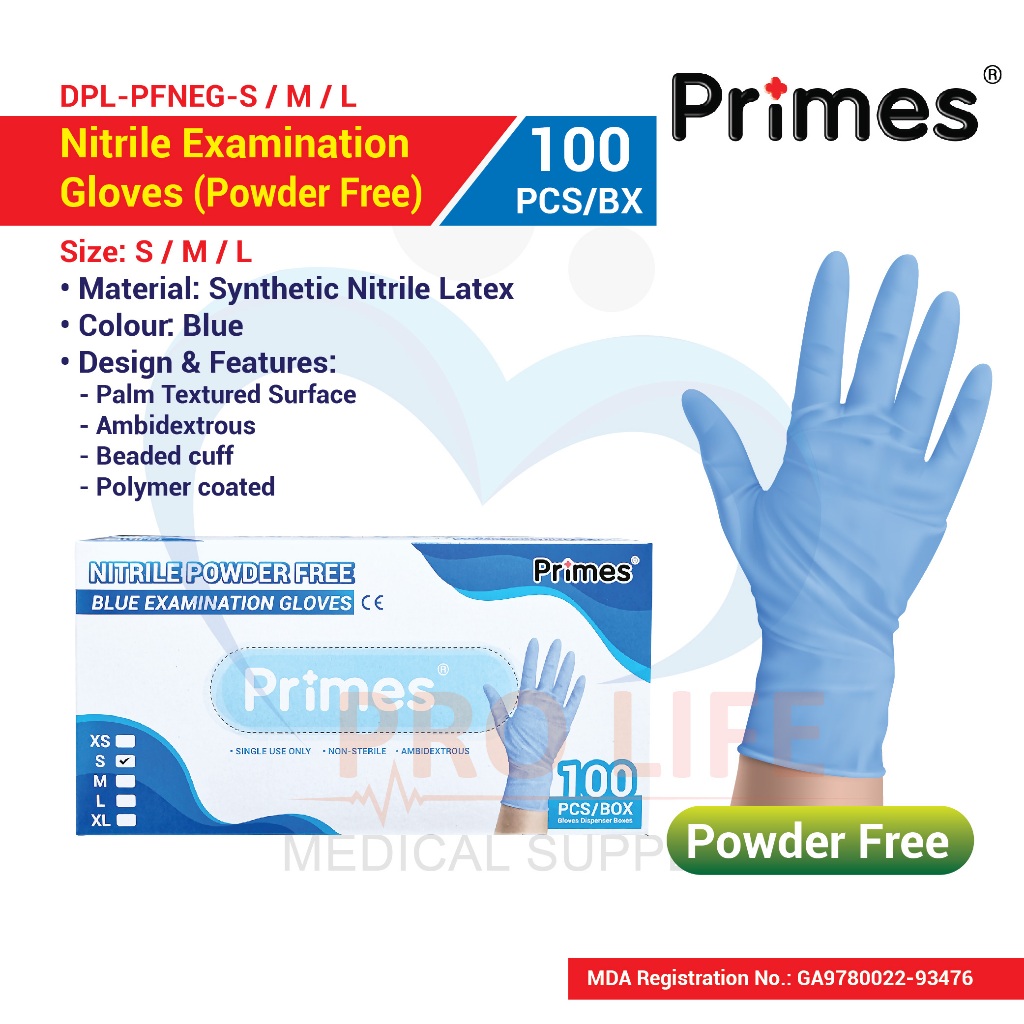 Primes Nitrile Examination Gloves (Powder Free) Blue S / M / L Shopee Malaysia
