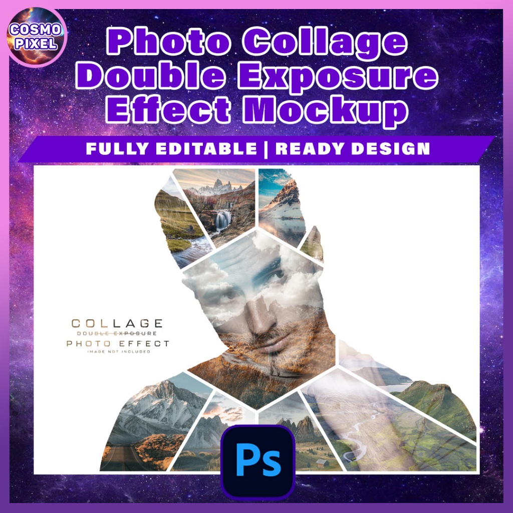Photo Collage Double Exposure Effect Mockup Action, High
