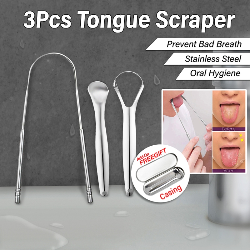 3pcs Tongue Scraper Cleaner Stainless Steel Scrapper Free Stainless Steel Travel Adult Pembersih