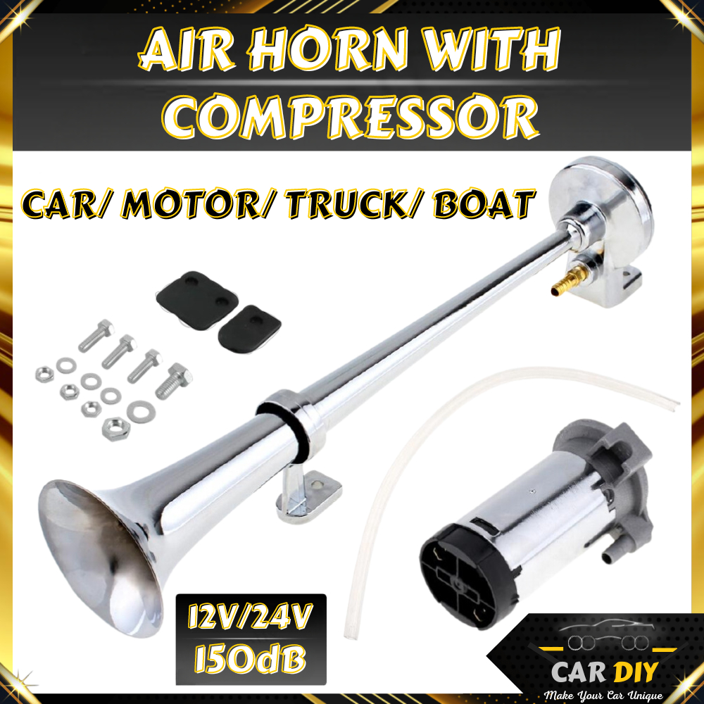 Universal 17inch Single Trumpet Car Air Horn 12V Compressor 150DB Super Loud  Air Hose Car Horn Speaker for Truck Boat Motorcycle