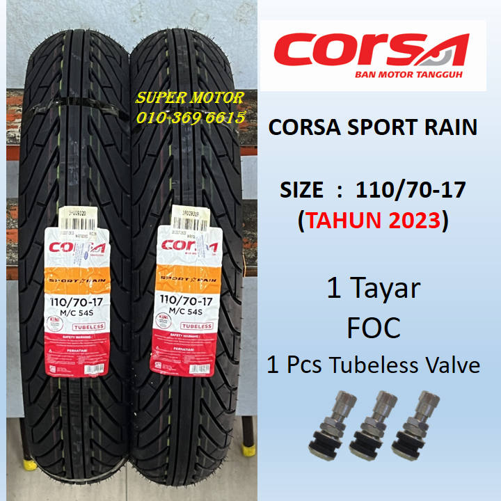 TAYAR CORSA SPORT RAIN TIUBLESS TYRE LC135 LAGENDA FZ150 Y15 Y16 RS150