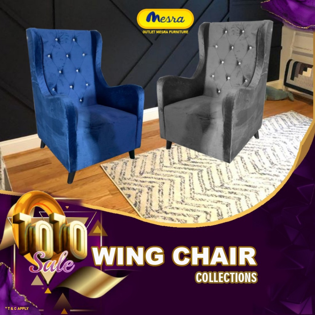 MesraSofa Velvet Fabric High Back Wing Chair / Wing Chair Moden / Wing