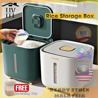 Airtight Rice dispenser rice storage container with wheels 10KG Kotak  Simpanan Beras