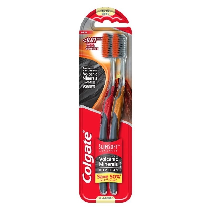 Colgate Slim Soft Advanced Volcanic Minerals Deep Clean Toothbrush 2s