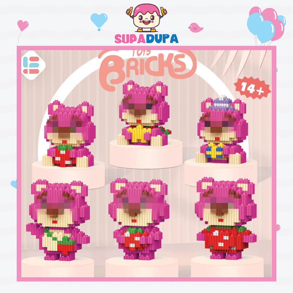 Building Blocks Cute Strawberry Bear Micro Puzzle Nano Cartoon Blocks ...