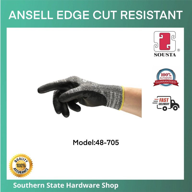 Ansell EDGE 48 705 Cut Resistant Gloves Level 5,Size9/L PU palm glove