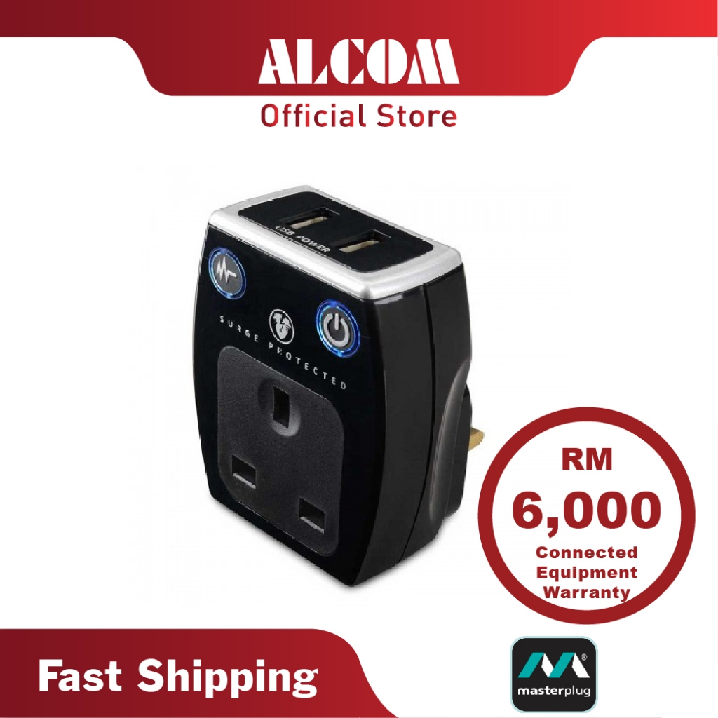 Masterplug USB Surge Power Plug Adaptor SRGAUSBPB2-MPA Ligthning ...