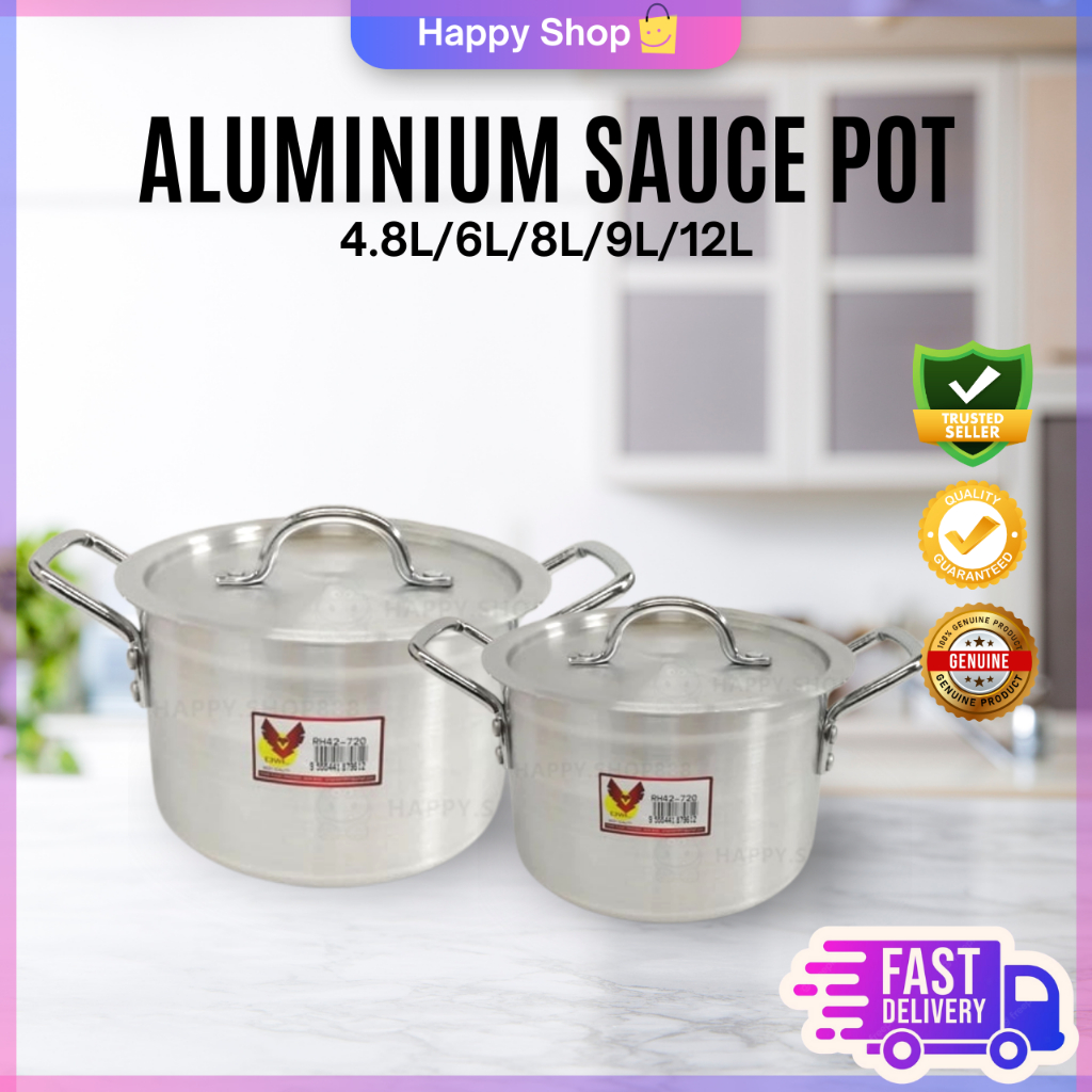 Aluminium Deep Sauce Pot With Lid Extra Thick / Periuk Aluminium Tebal