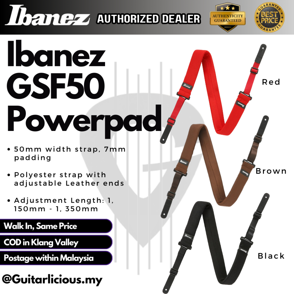 Ibanez GSF50 Powerpad 7mm Padded Guitar Strap For Acoustic , Electric