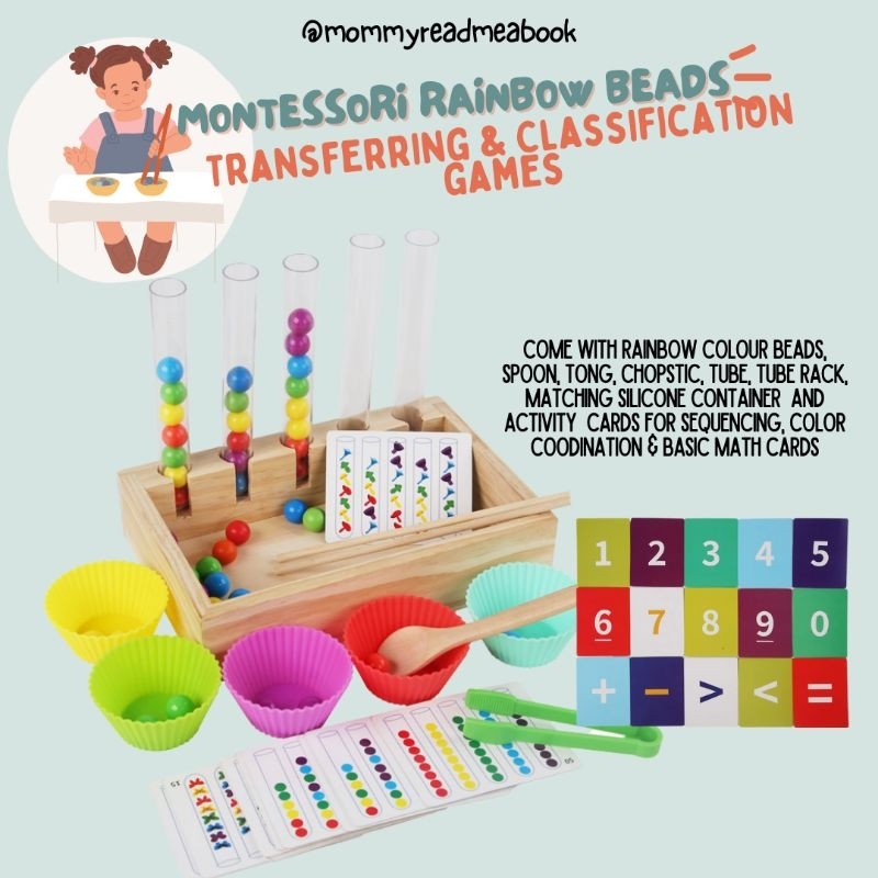 Montessori Rainbow Beads Transferring and Classification Games | Shopee ...