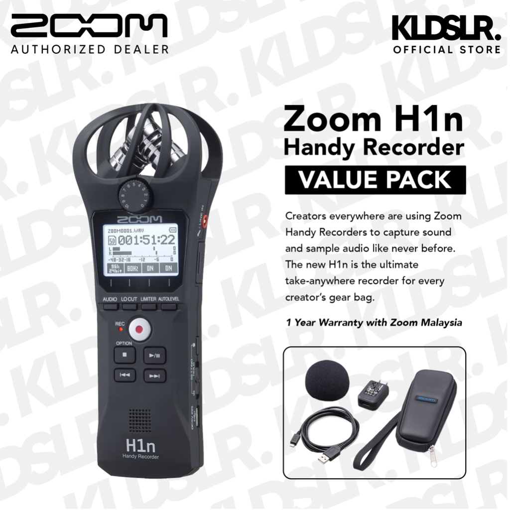 Zoom H1n Handy Recorder Portable Recorder, Onboard Stereo Microphones,  Camera Mountable, Records to SD Card