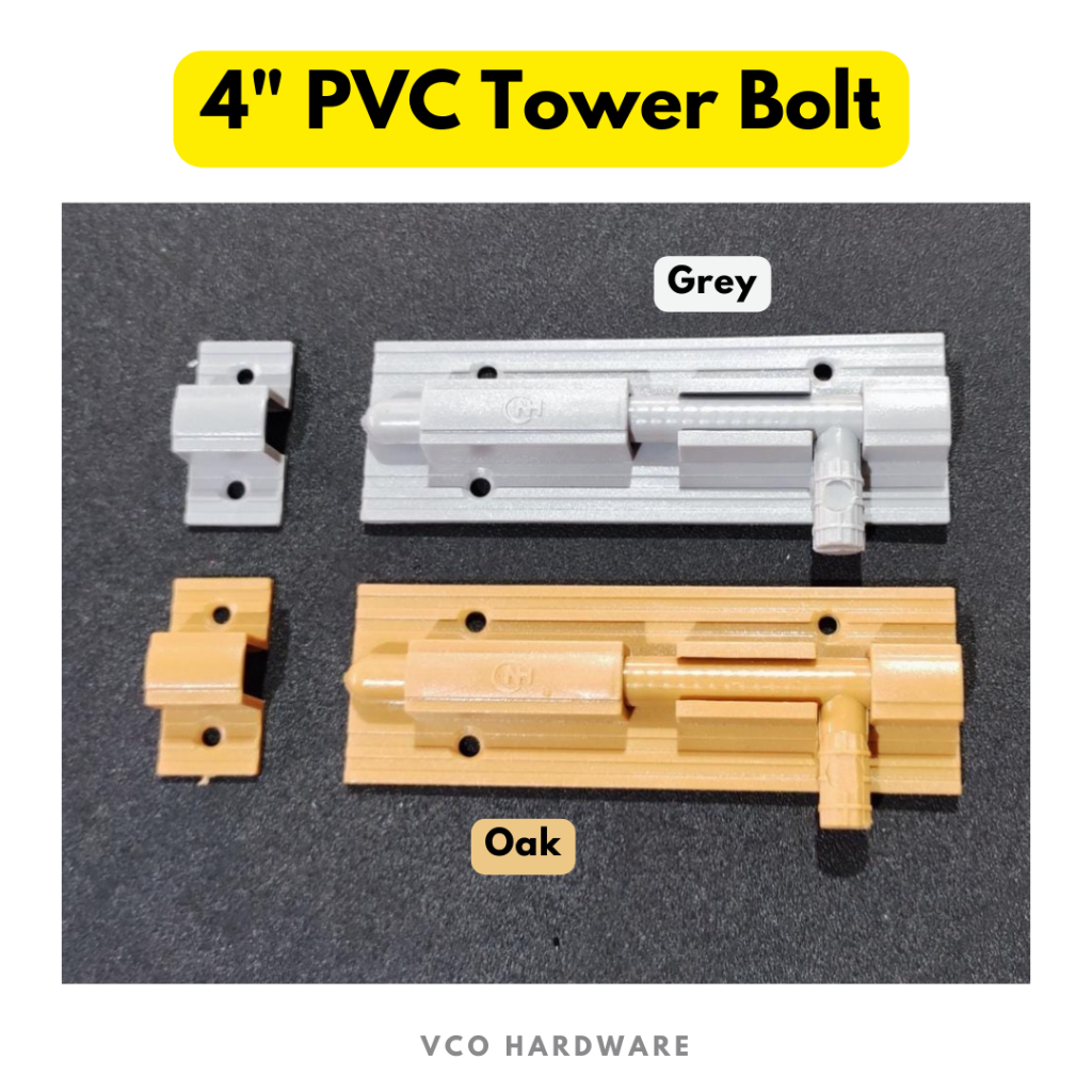 4" Inch PVC Tower Bolt Door Latch Door Lock & Receiver/ Selak Pintu