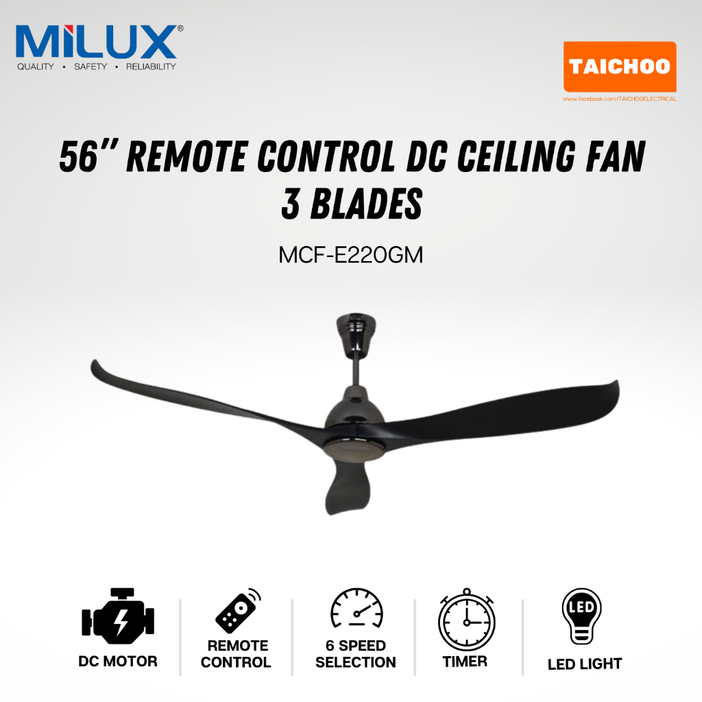 Milux 56” 3 Blades Remote Control Ceiling Fan with LED Light [DC Motor