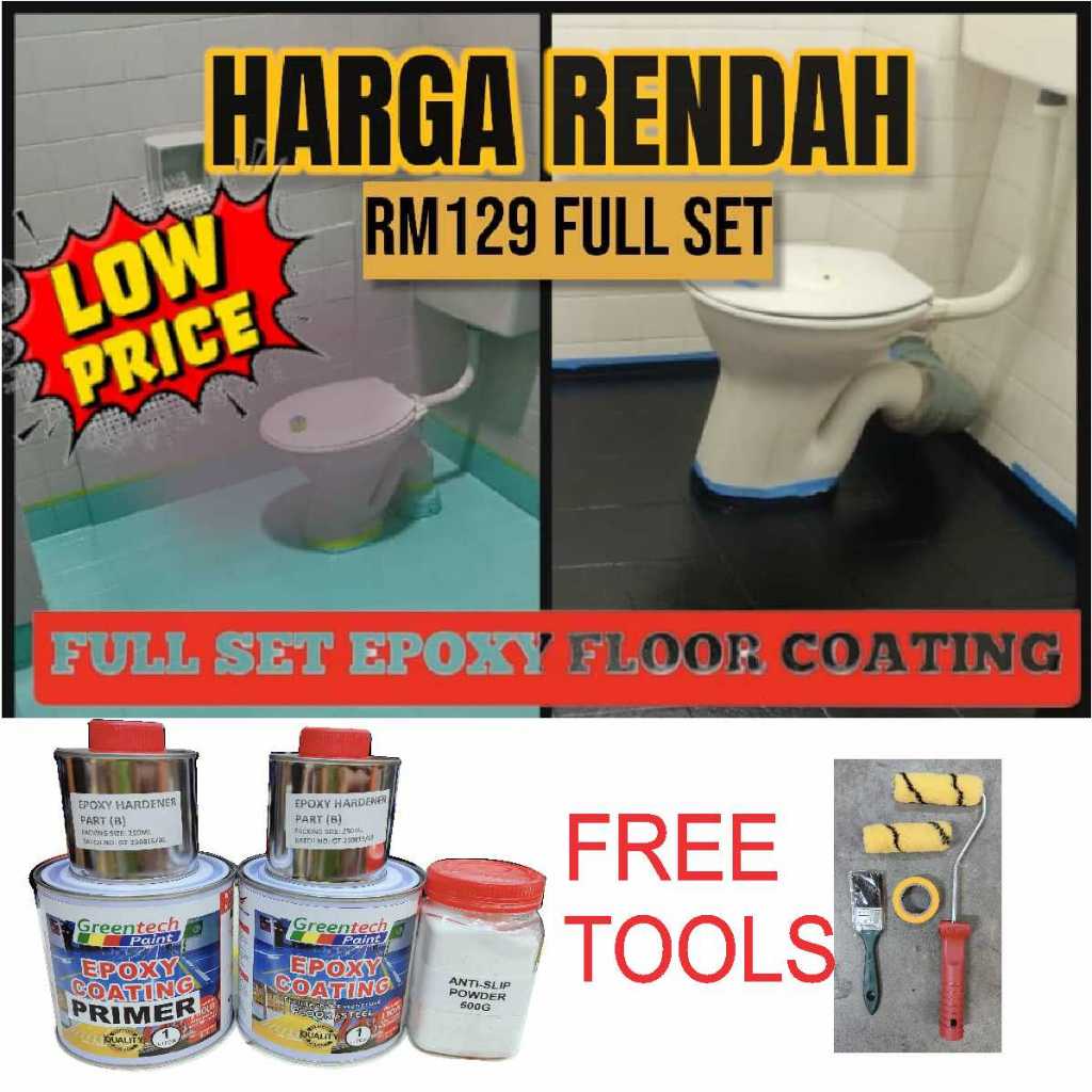 FULL SET Epoxy Floor Coating (FREE Tool Set + 1L PRIMER WATERPROOF + 1L ...