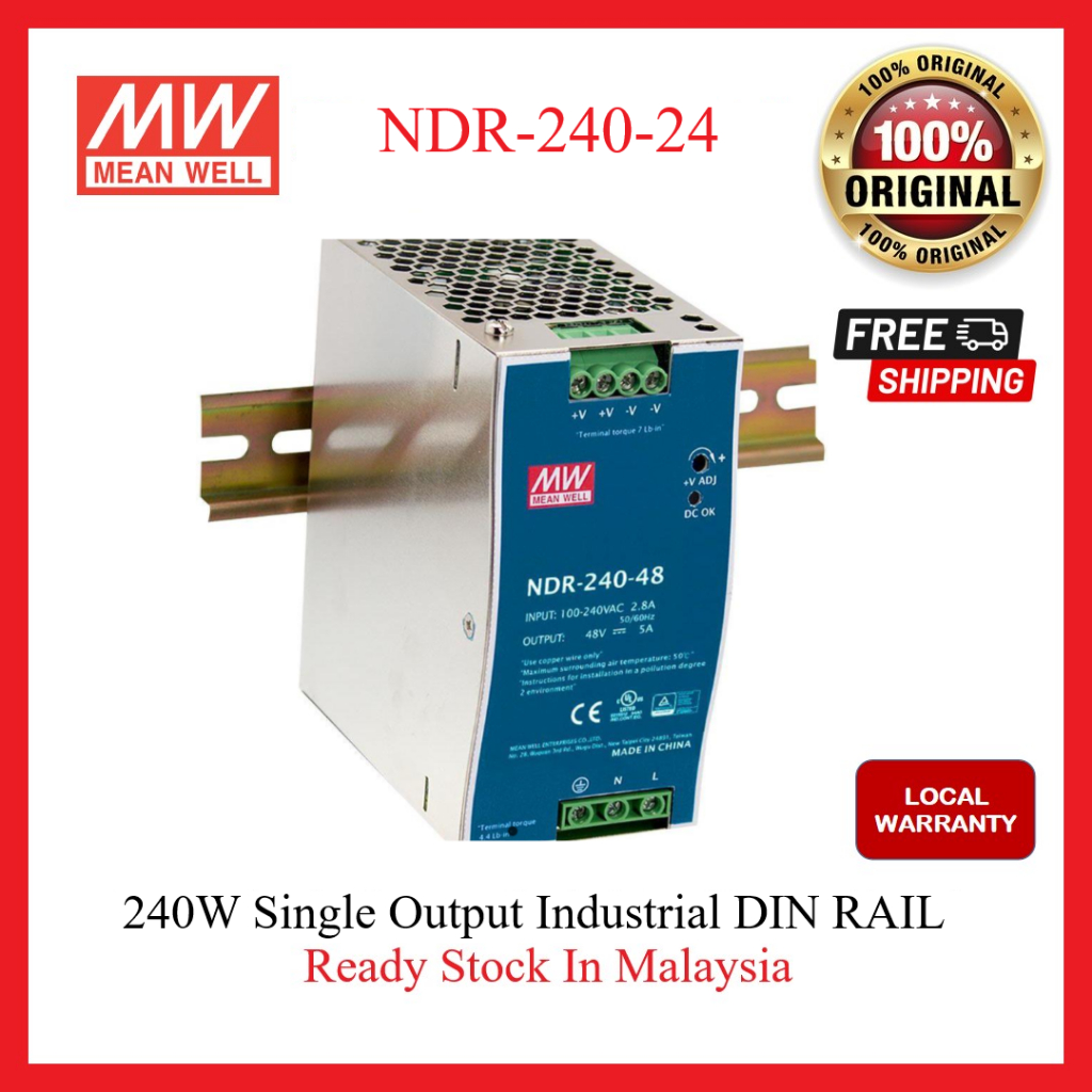 Mean Well NDR-240-24 din rail power supply 240W, 24V/10A | Shopee Malaysia