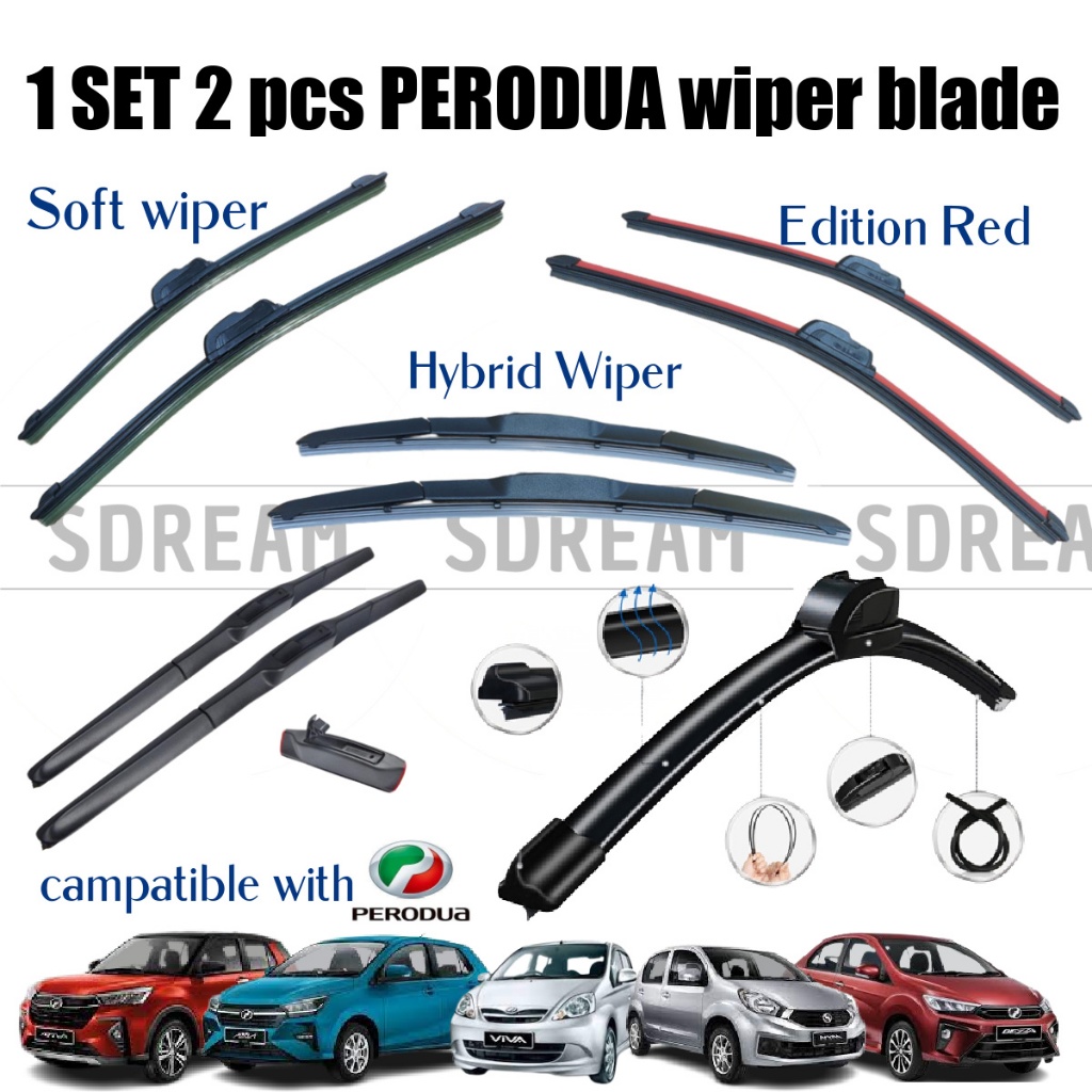 1 SET (2PCS) PERODUA Car Wiper Soft Rubber Wipers Blade Alza, Viva