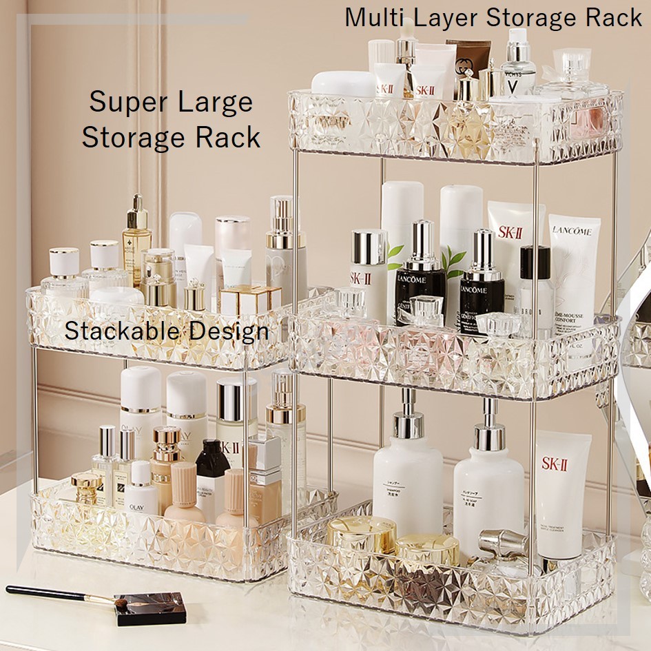 Multi Layer Basket Rack with Wheel Cosmetic Storage Bathroom Desktop ...