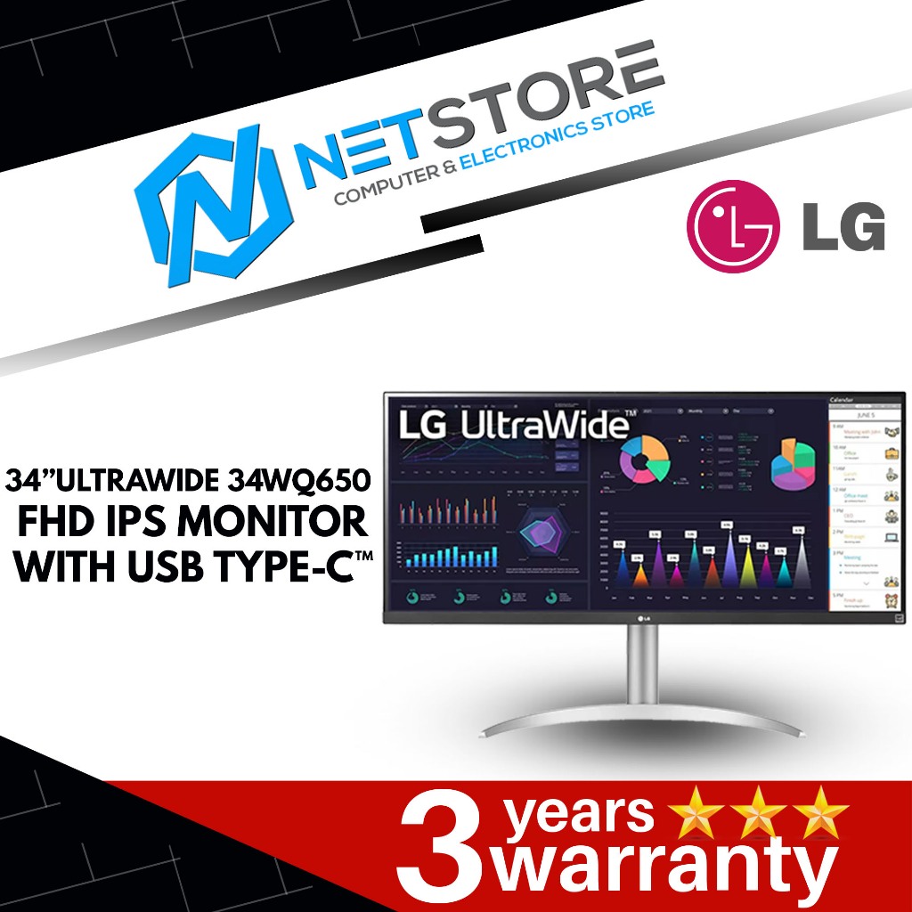 LG 34” ULTRAWIDE 34WQ650 FHD IPS MONITOR WITH USB TYPE-C