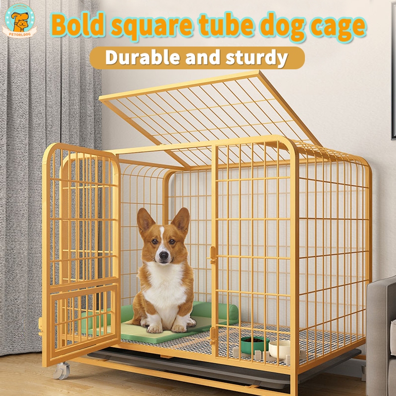 Metal Pet Cage Square Tube Dog Cage indoor Large Metal Dog House With 4 ...