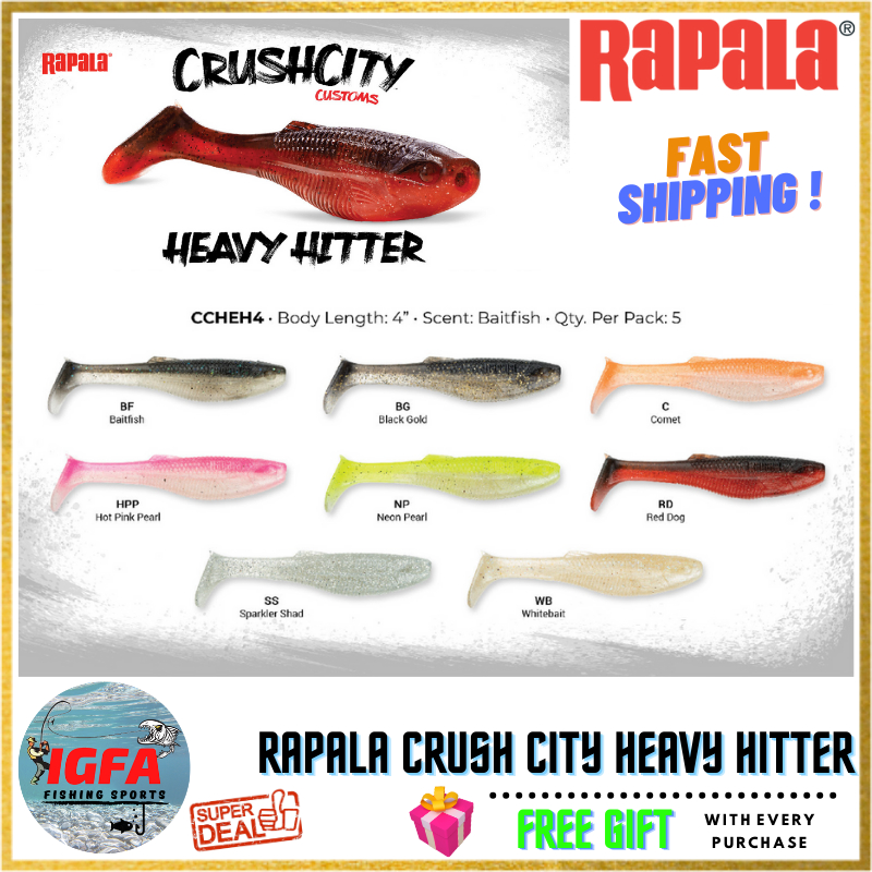 5 Pack of 4 Inch Rapala Crush City Heavy Hitter Paddle Tail Soft Plastics  Lures