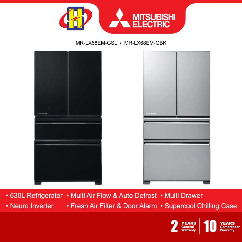 Mitsubishi Refrigerator (630L) Inverter Automatic Ice Maker MultiDoor Fridge MRLX68EMGSL / MR
