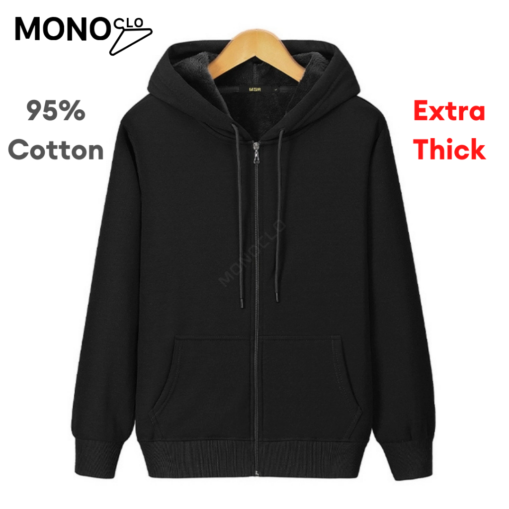 Extra Thick Cotton Men's Zipper Hoodies, Plain Jacket Hoodies