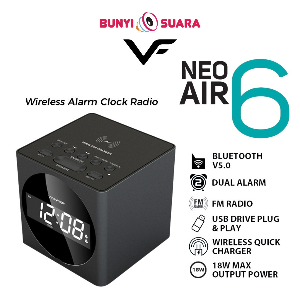 Vinnfier Neo Air 6 Dual Alarm Clock Wireless Charging Bluetooth Speaker