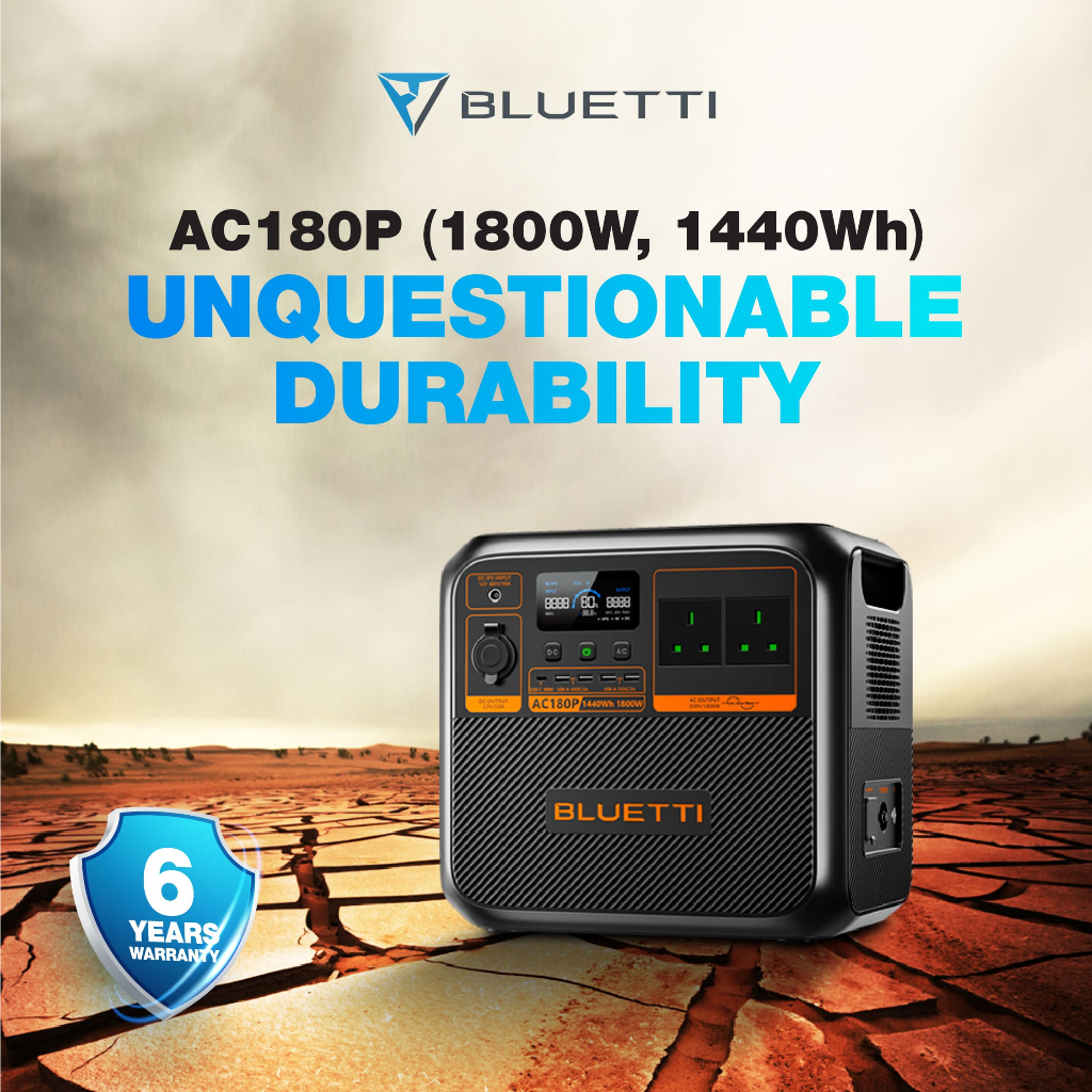 BLUETTI AC180P Portable Power Station 1440Wh LiFePO4 LFP Surge AC Solar ...