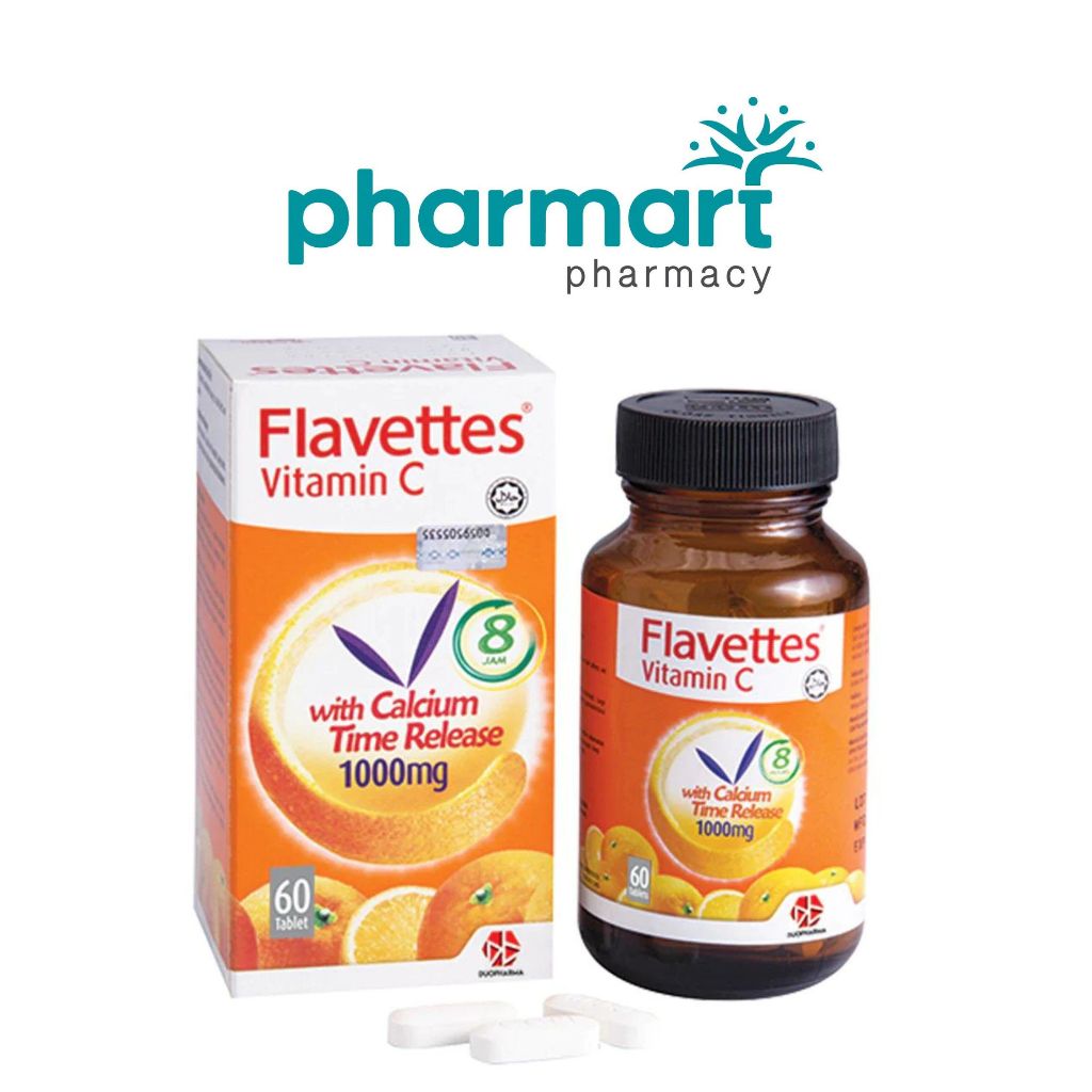 Flavettes Vitamin C with Calcium Time Release 1000mg 60 Tablets (expiry