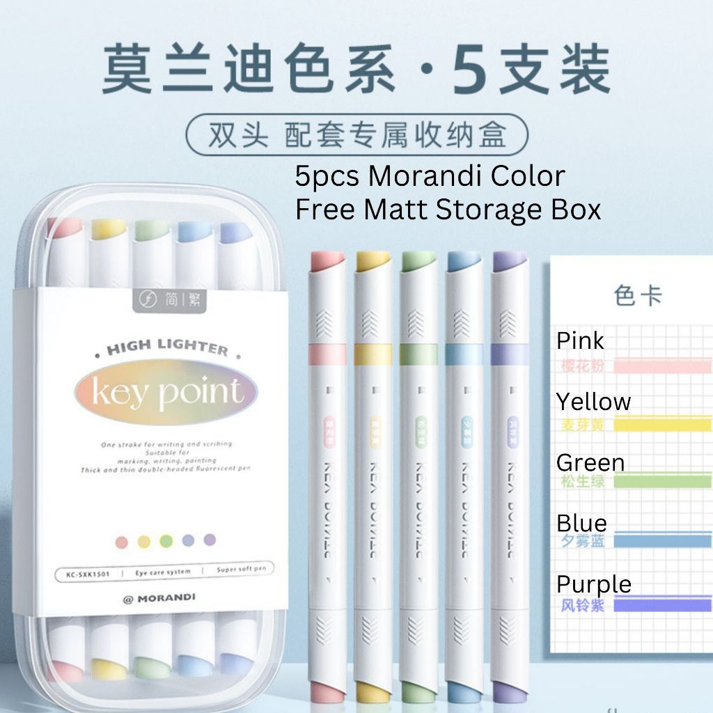 5Pcs/Set Key Point Highlighter Pen Morandi Macaron Fluorescent Color