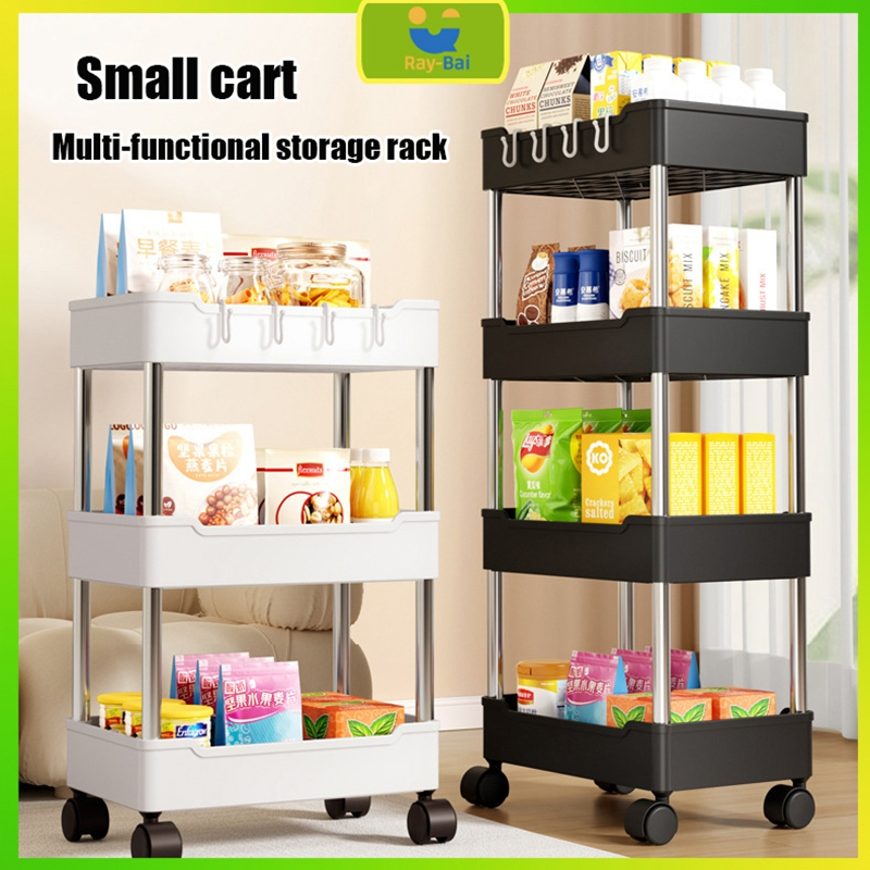 3 /4 Tier Storage Trolley Rack Kitchen Office Movable Shelves Toys Snack Storage Shelves