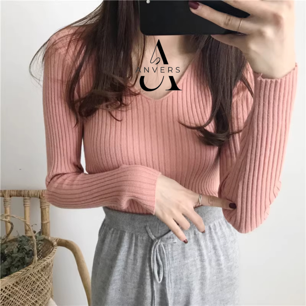 ANVERS Women Tight fitting Korean Style sweater outer top thin long sleeved inner layering SW0001 Shopee Malaysia