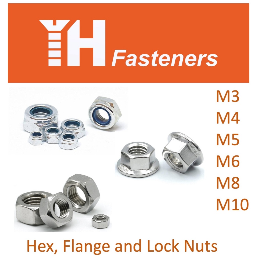 (10 pcs) M3 M4 M5 M6 M8 M10 Hexagon, Flange & Lock Nut, DIN 934, 6923