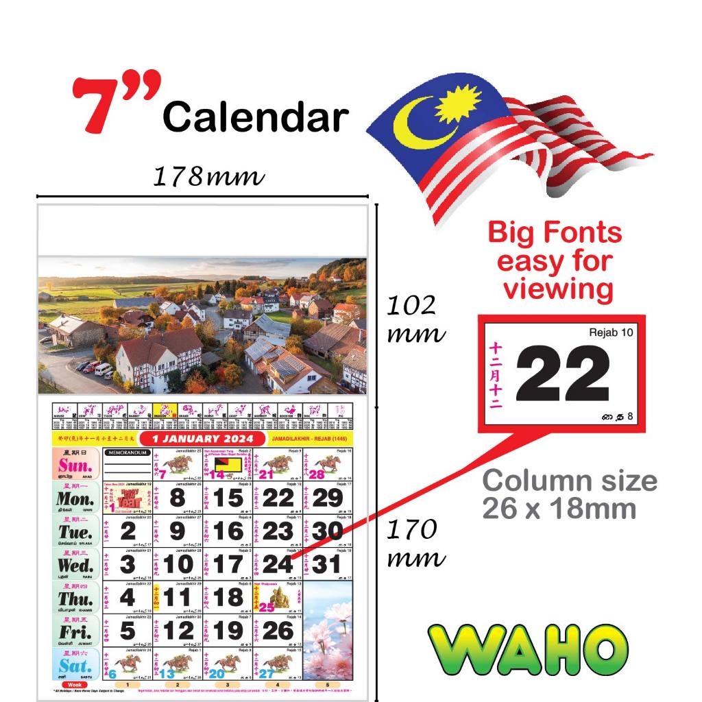 Horse Kalendar Kuda 2024 Senarai Cuti Umum 跑马日历掛历 Hanging Calendar